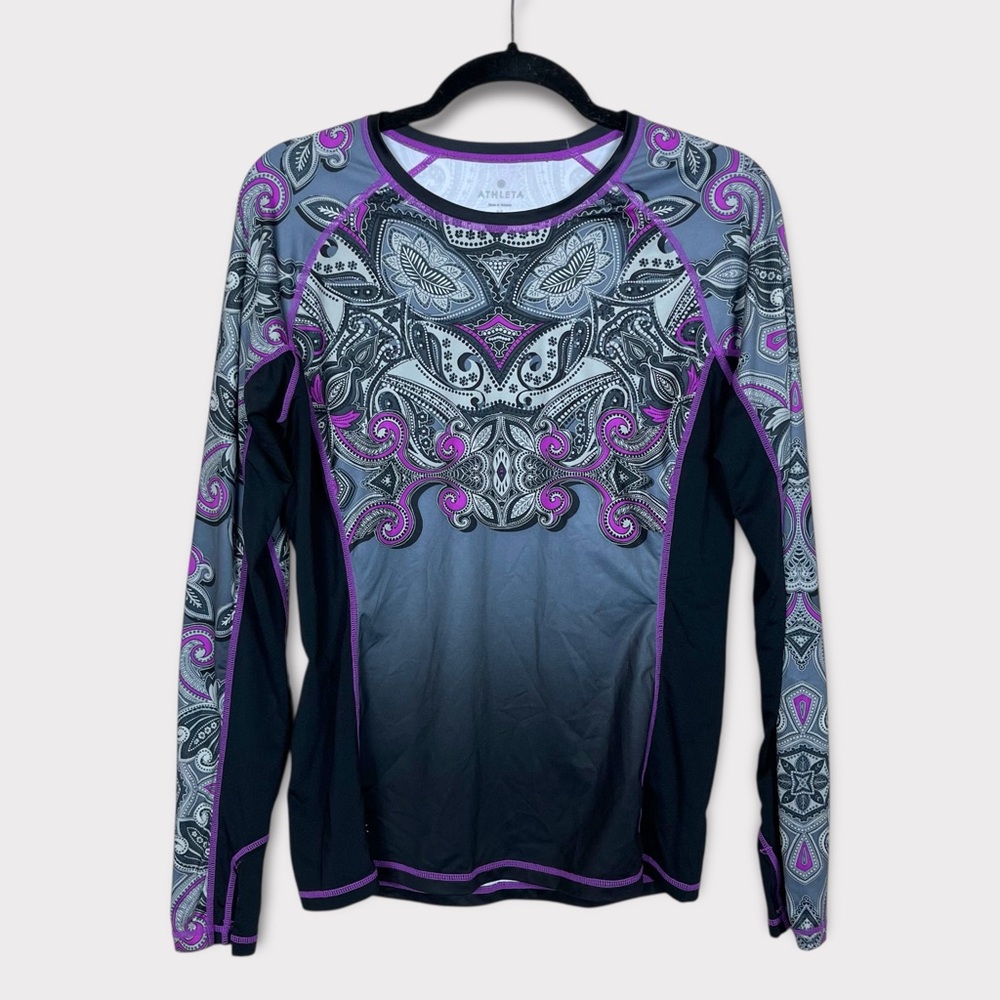 Athleta‎ Runaway Athletic Long Sleeve Top Medium Paisley Athleisure Gorpcore